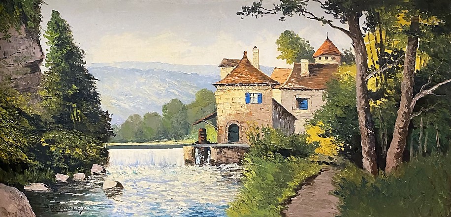 Signed Langley, Cottage by the River in the Mountains
Oil on Canvas