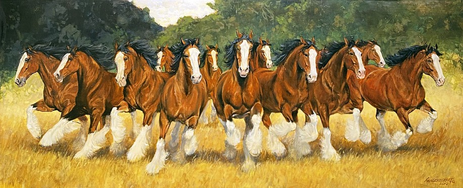 Don Langeneckert, Twelve Clydesdales Running
2010, Oil on Canvas Laid To Masonite