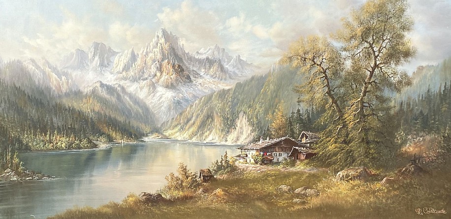 Calloweede (Indistinctly Signed), Alpine Landscape with Cottage
Oil on Canvas