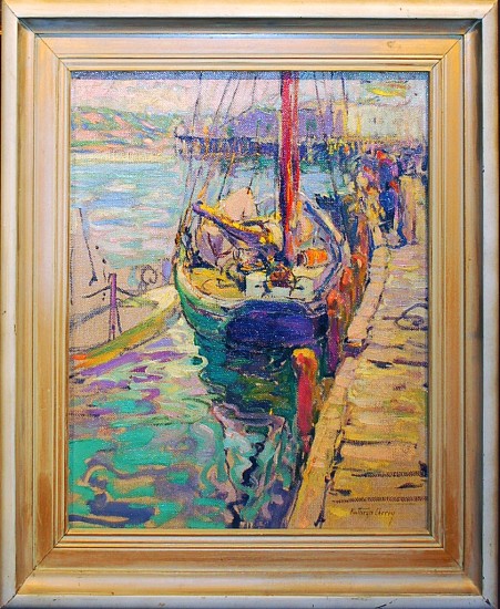 Kathryn Cherry, Harbor Scene with Boat at Dock
Oil on Canvasboard