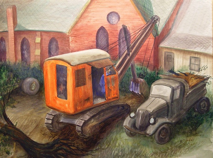 Robert E. Tindall, Country Church with Farm Equipment
6/1/46, Gouache