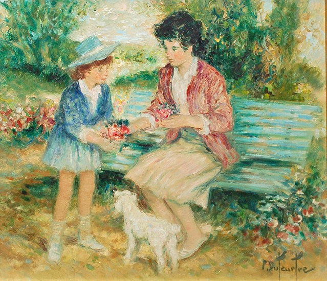 Pierre-Eugene Duteurtre, Mother and Child Sitting On a Park Bench
Oil on Canvas