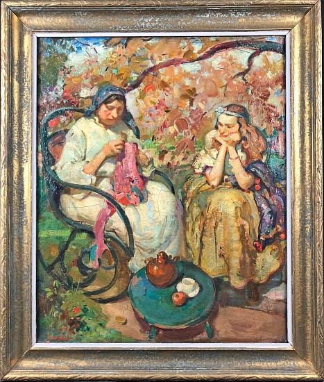 John M Heller, Mother Knitting with Daughter
Oil Painting on Board