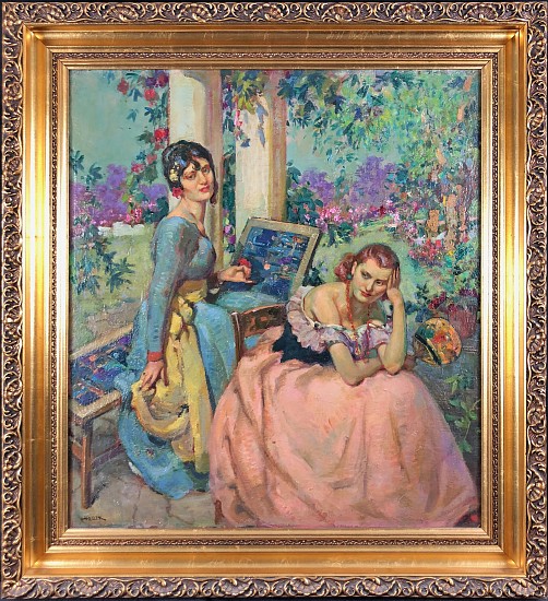 John M Heller, Two Women On a Garden Terrace
Oil Painting on Board