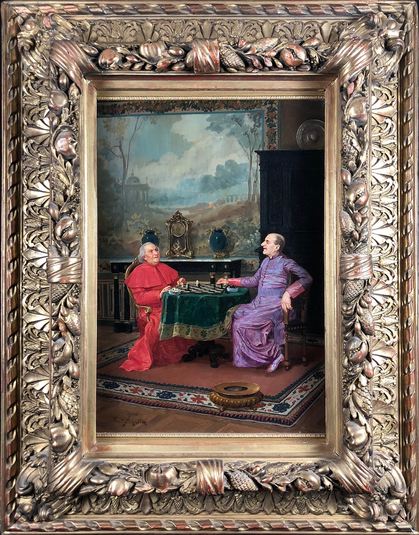 Chess Game, 1890, Oil Painting, Framed