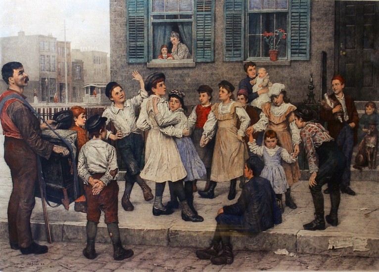 John George Brown, A Sidewalk Dance
Hand Colored Engraving