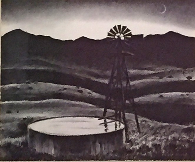 Peter Hurd, Western Scene with Water Trough and Windmill
Print
