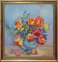 vogel.stilllifeoforangeandpinkroses