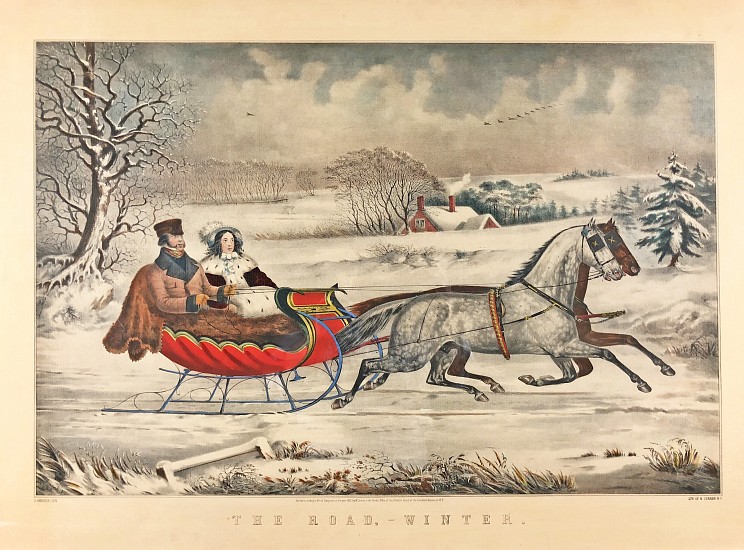 Nathaniel Currier, The Road, Winter
Hand Colored Engraving