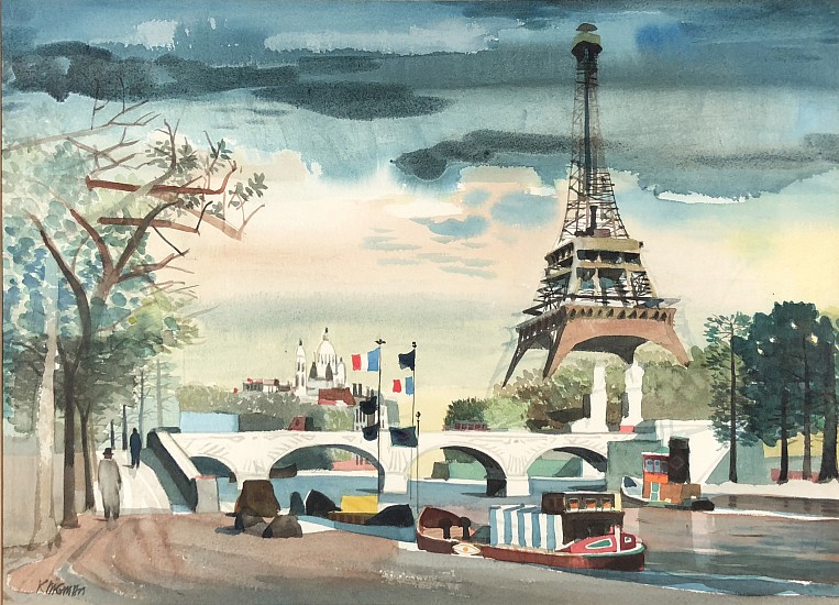 Dong Kingman, Paris Scene with Eiffel Tower
Watercolor