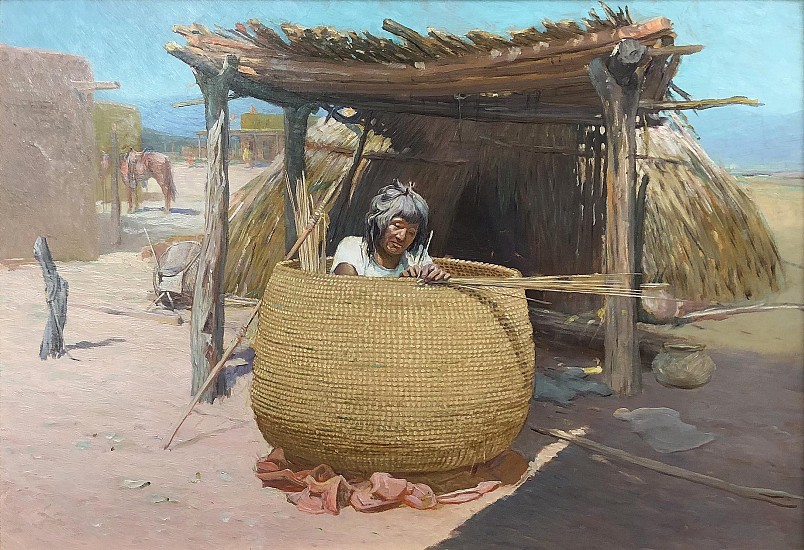 Oscar E Berninghaus, Weaving an Apache Basket
Oil on Board