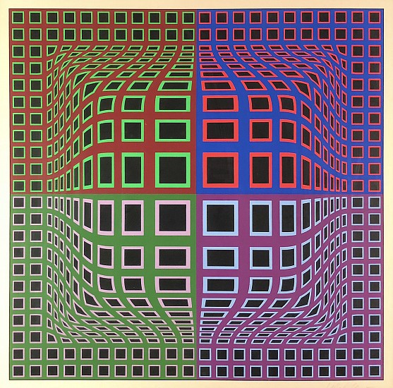 Victor Vasarely, Abstract Purple, Blue, Greens
Color Lithograpgh