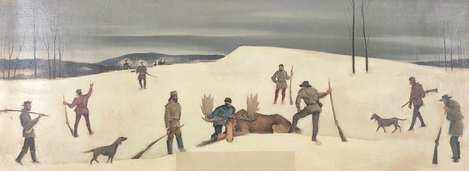 Paul Starrett Sample, Study for Mural of Moose Hunt in the Snow
Oil on Board