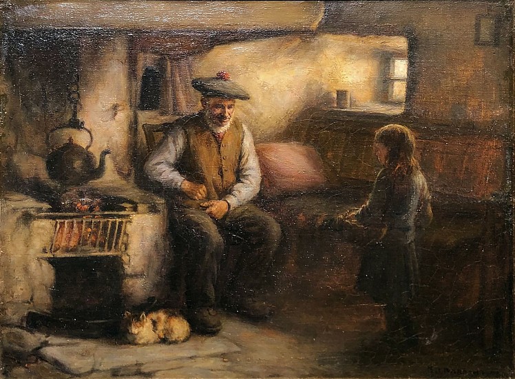 Henry John Dodson, Man and Child with Cat
Oil on Canvas
