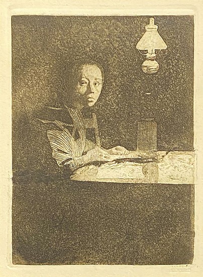 Kathe Kollwitz, Selbstbildnis am Tisch (Two Self Portraits) with Betendes Madchen
1892, Etching