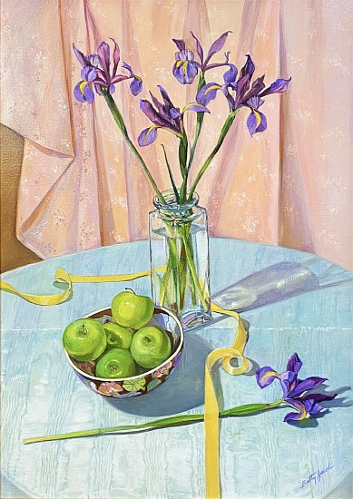 Betty Shulman, Still Life with Green Apples and Iris
Oil on Canvas
