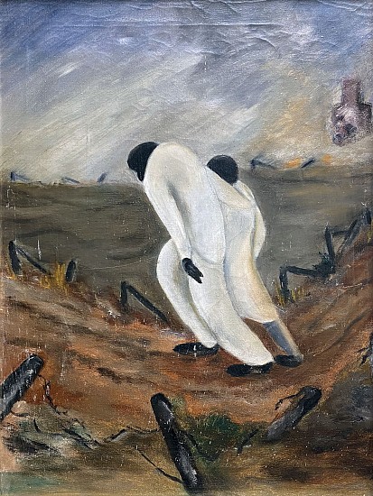 V. Morror, Two African American Figures in White Walking on Pathway in Field
1952, Oil on Canvas