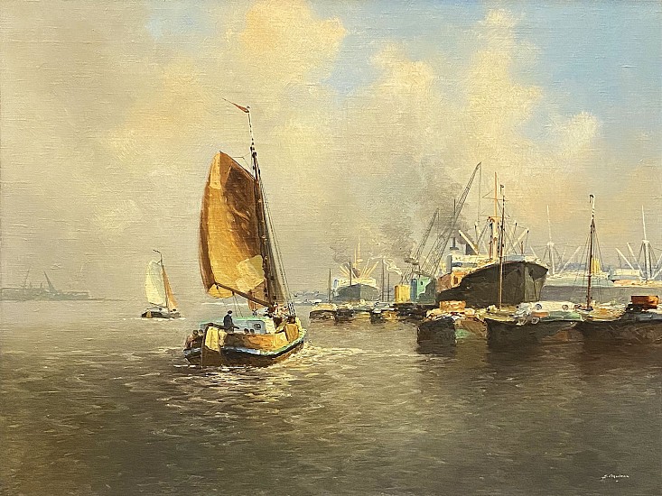 Marinus Johannes de Jongere Drulman, Rotterdam Harbor
Oil on Canvas