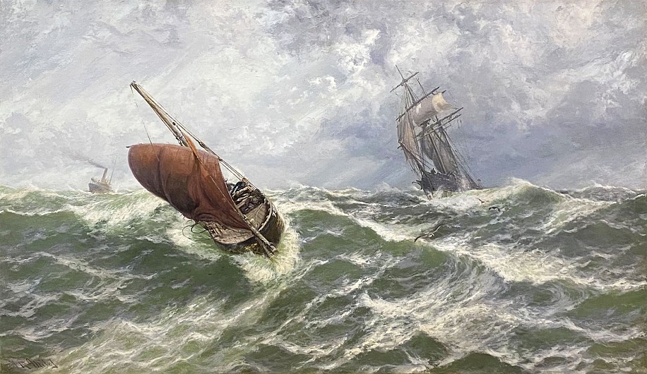 Thomas Rose Miles, Stormy Sea with Ship
Oil on Canvas