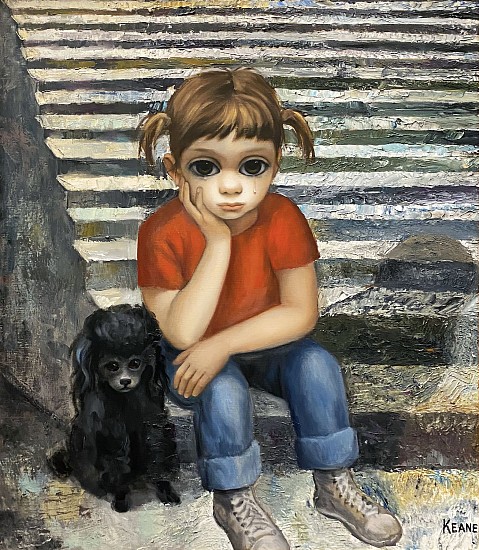 Margaret Keane, Girl Seated on Steps with Black Poodle
Oil on Canvas