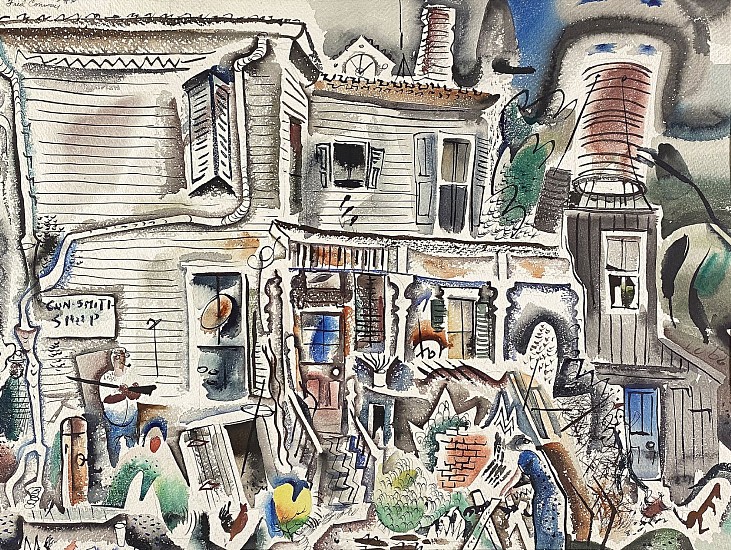 Fred Conway, Gun Smith Shop
c. 1948, Watercolor