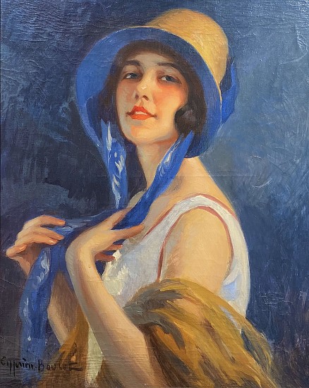 Cyprien-Eugène Boulet, Jeuene Fille au Bonnet Ruban Bleu
Oil on Canvas