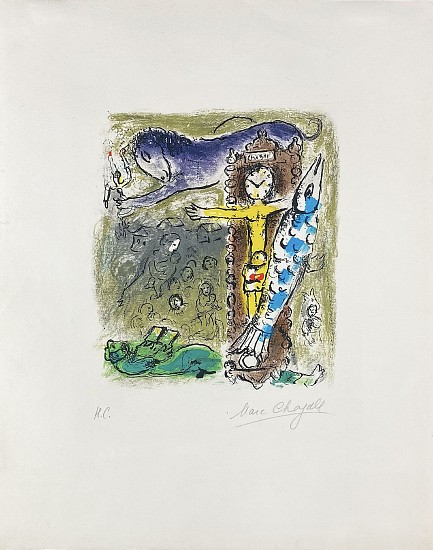 Marc Chagall, Le Christ a l'Horloge. Paris (Christ in the Clock)
1957, Color Lithograph