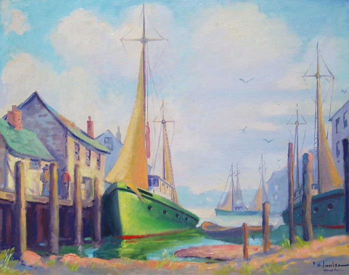 Frank B Nuderscher, Old Wharf at Gloucester
Oil on Canvas Board