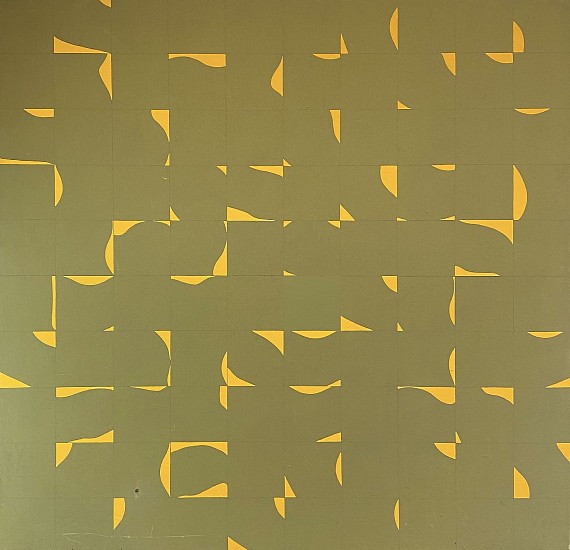 Ernest Tino Trova, Falling Men (Profile Sections Olive with Gold Background, Solid Center Square)<br />
Oil on Canvas