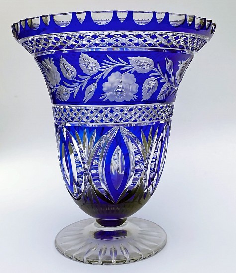 Unknown, Etched Blue and Clear Vase
Glass