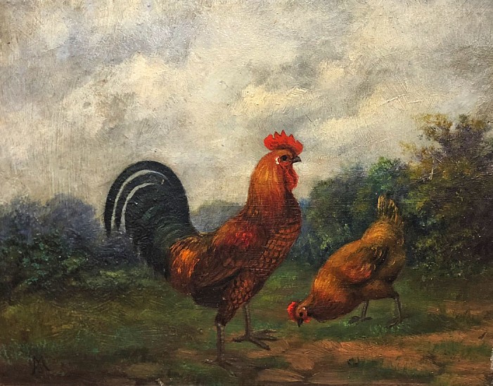 Unknown, Rooster & Hen
Oil on Panel