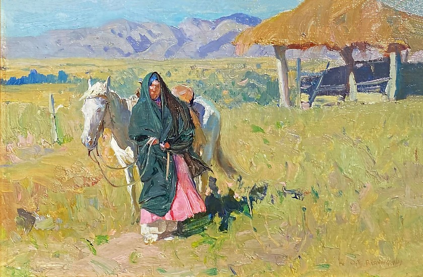 Oscar E Berninghaus, The White Pony, Taos, New Mexico
Oil on Board