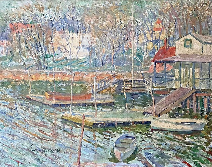 Ernest Lawson, Docks Along the Harlem River, Springtime
Oil on Canvas