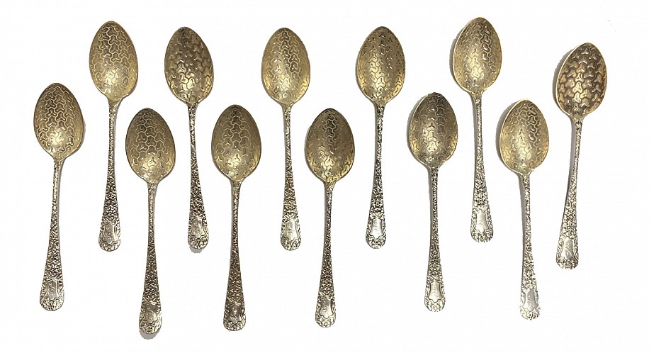 Unknown, 12 Whiting ""Antique Chased"" Sterling Silver Demitasse Spoons
Silver