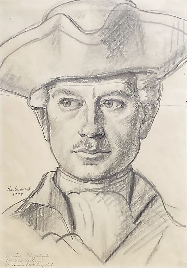 Charles Quest, Sketch of Daniel R. Fitzpatrick, Political Cartoonist, St. Louis Post-Dispatch<br />
For Lousiana Purchase Mural
1934, Pencil Drawing on Paper