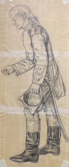 Charles Quest, Study of Soldier with Wig, Facing Left<br />
For Lousiana Purchase Mural
1934, Pencil Drawing on Paper
