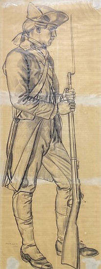 Charles Quest, Study of Soldier Facing Right with Bayonet<br />
For Lousiana Purchase Mural
1934, Pencil Drawing on Paper