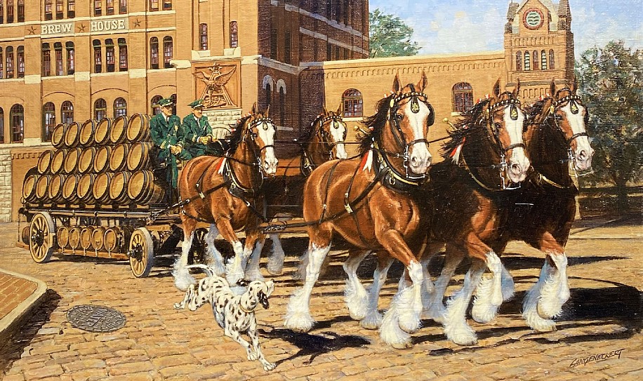 Don Langeneckert, Anheuser Bush Clydesdales, Five Hitch
2005, Oil on Canvas Laid To Masonite