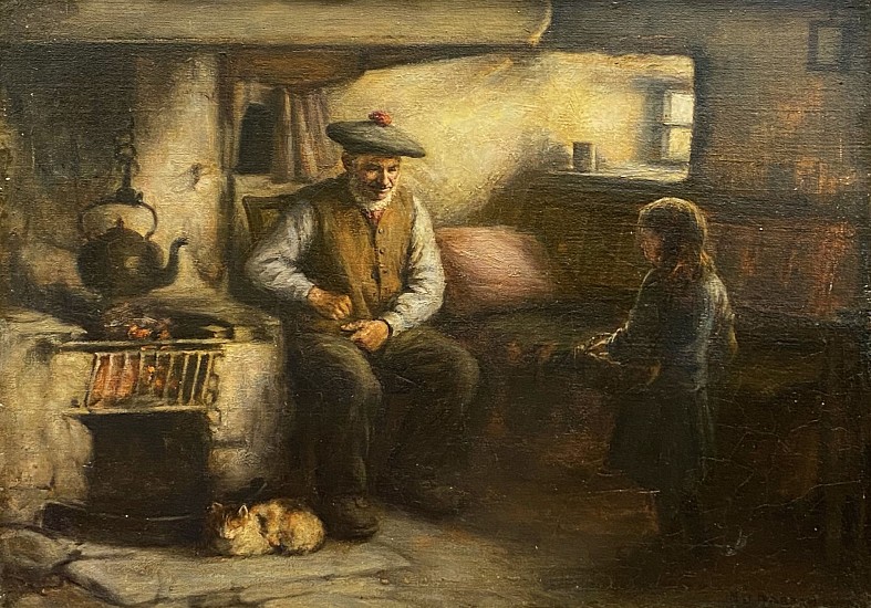 H.J. Dobson, Man and Child with Cat
Oil on Canvas