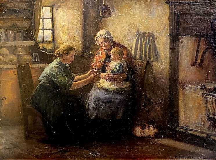 H.J. Dobson, Two Women and Child
Oil on Canvas