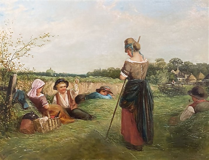 Charles Frederick Lowcock, Pastoral Scene with Figures Picnicking
Oil on Canvas