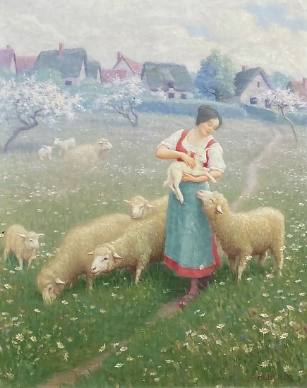 Charles Heberer, Woman with Sheep in Field
Oil on Canvas
