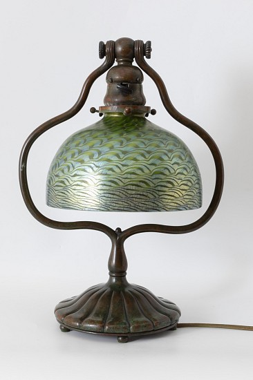 Louis Comfort Tiffany, Damascene Harp Desk Lamp
c. 1910, Favrile Glass and Bronze with Original Bronze Insert