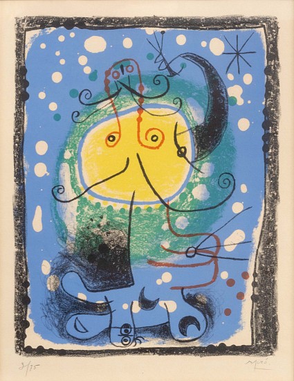 Joan Miro, Yellow Face, Blue Background
Color Lithograph