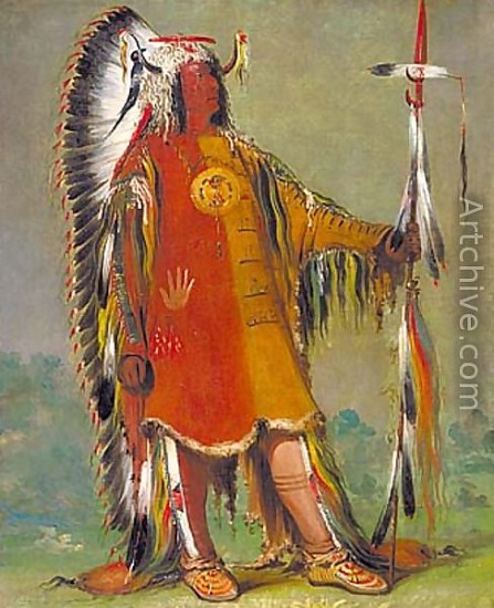 George Catlin, Mah-to-toh-pa (The Mandan Chief)
1844, Hand Colored Lithograph