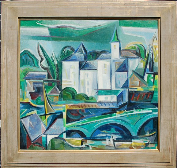 Werner Drewes, Village Scene with Bridge
Oil on Canvas