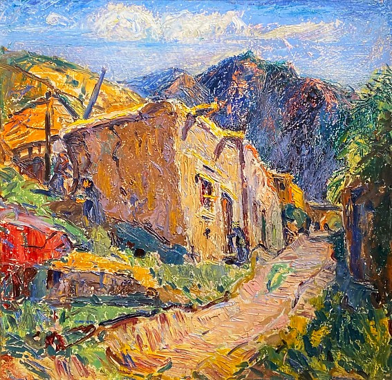 Julius Lars Hoftrup, Sun Mountain, Adobes, Santa Fe, New Mexico
Oil on Panel